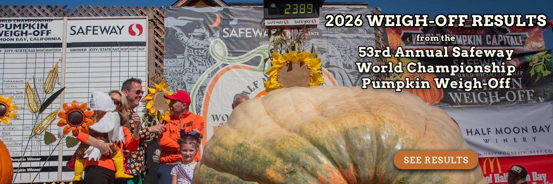 See the results of the 2026 Safeway World Championship Pumpkin Weigh-Off - click for details